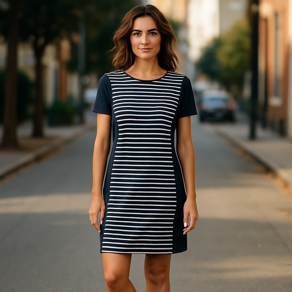 J. Crew Navy & White Striped Shift Dress 0 XS